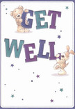This cheerful get well card glows with warmth and optimism, its design evoking the charm of Fulham's leafy streets and local flower stands. Two lovable characters-a furry teddy bear and an animated puppy-appear to leap from the page, balancing colourful 'Get Well' letters in indigo and teal hues. The soft cream background acts like an embrace, making those bold letters beam with positive energy. Scattered stars in blue and violet, like twinkles above Fulham Palace, add touches of whimsy and hope. The tactile textures-the bear's plush fur, the puppy's floppy ears-feel almost real, suggesting comfort and gentle support. Every element of the illustration mirrors the attentive artistry found in a Fulham bouquet arranged to brighten a hospital stay. The card carries a message of genuine care and healing-a thoughtful gesture ready to deliver kindness across the Fulham community.